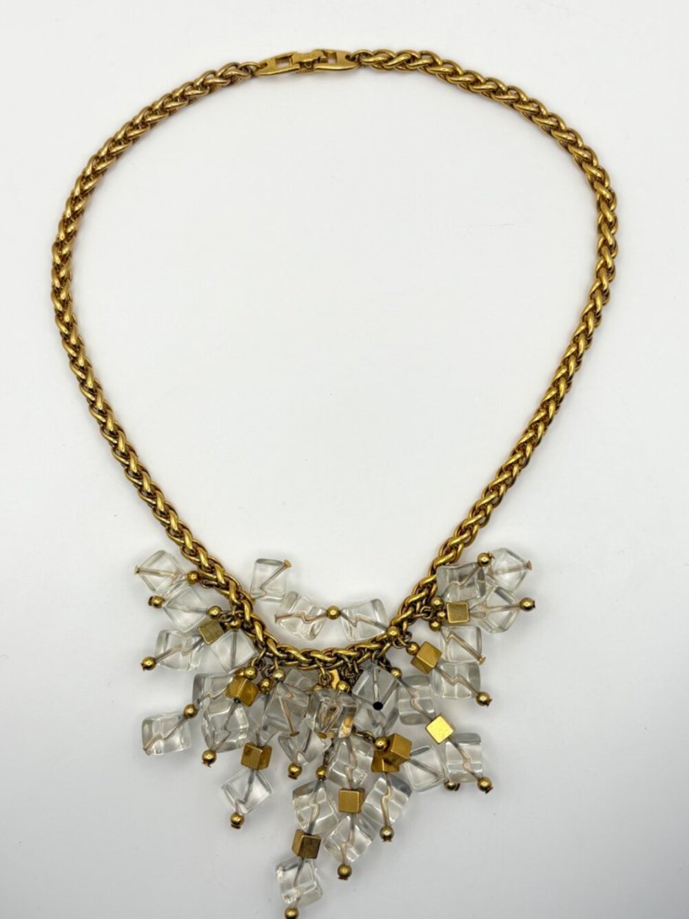 Vintage Napier Gold Tone Lucite Ice Cube Cluster Statement Choker Necklace 17 in